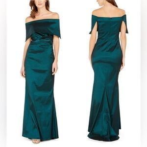 Vince Camuto Strapless Shawl Ruched Mermaid Shimmer Teal Evening Gown size 2